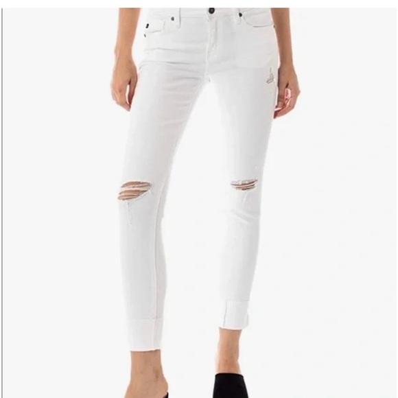 KanCan White distressed mid rise ankle jeans NEW size 15/31 folded raw hem boho - Picture 1 of 13